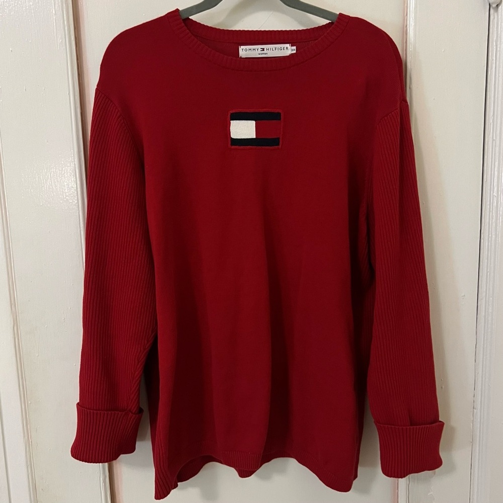 TOMMY HILFIGER Sweater Flag Logo Vintage Y2K oversized knit top TH cotton